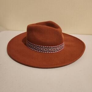 Dusty Orange 100% Wool Wide Brim Cowgirl Hat Fedora Rancher Aztec Boho Band Med